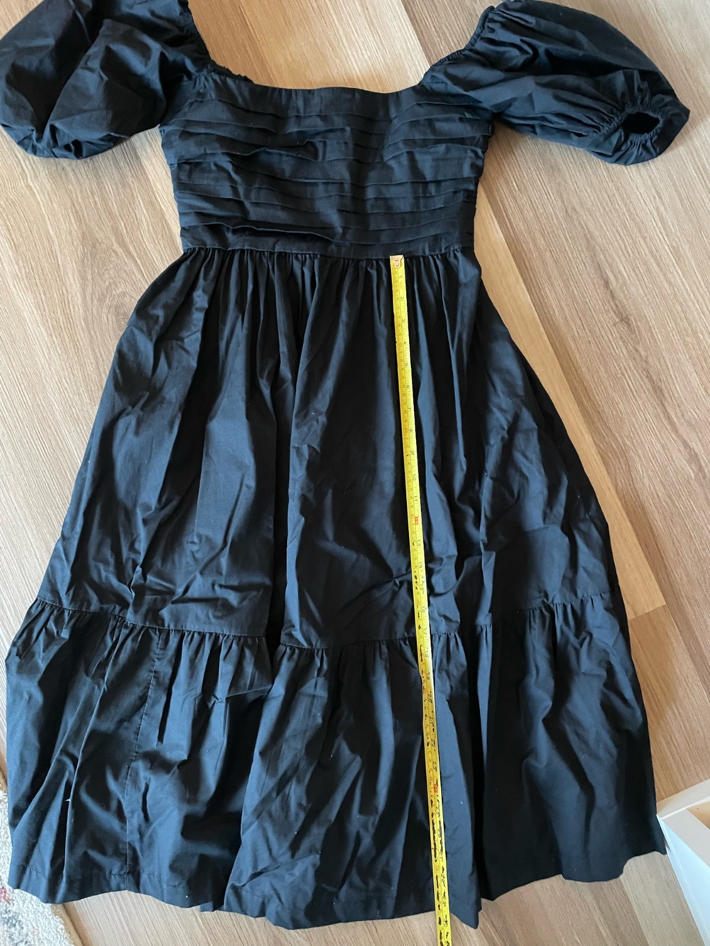 Abercrombie Black Puff Sleeve Smocked Midi Dress w/ Pockets Size S - Picture 11 of 11